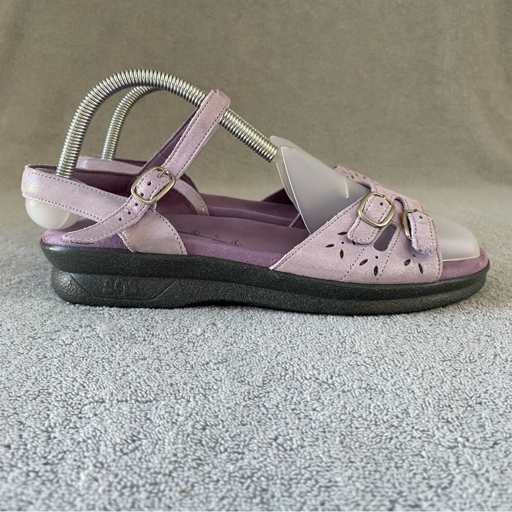 SAS Womens 9 Duo Quarter Strap Leather Sandal Shoes Purple Glitter Sparkle